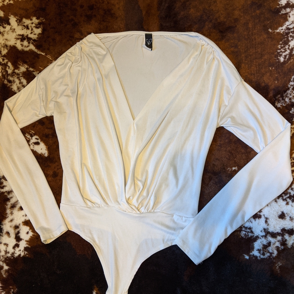 Windsor White Long Sleeve Deep V Bodysuit